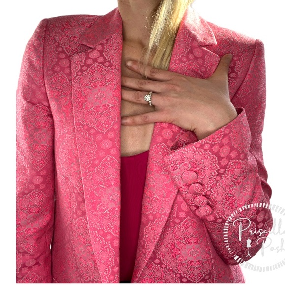 Stella McCartney Bright Pink Floral Paisley Jacquard Long Line Blazer Jacket - Picture 7 of 17